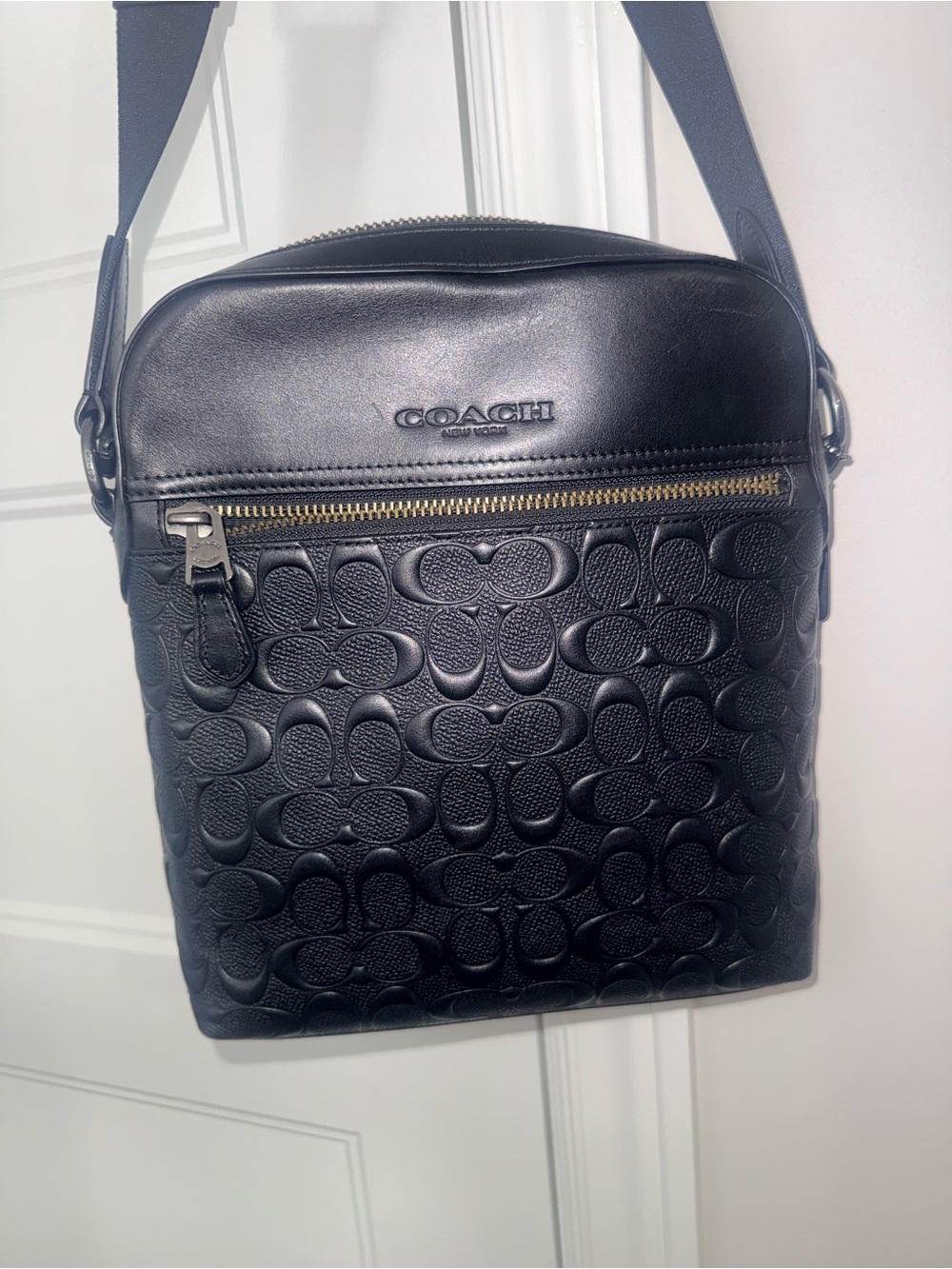 Coach Black Signature Embossed Leather Messenger Bag